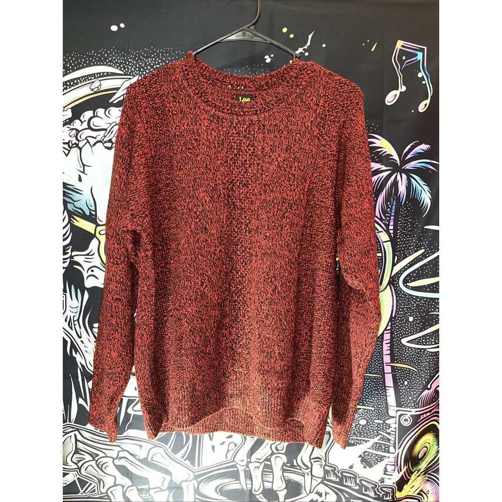 Lee Women's Long Sleeve Red/Black Knit Pullover Crew Neck Sweater Size Large